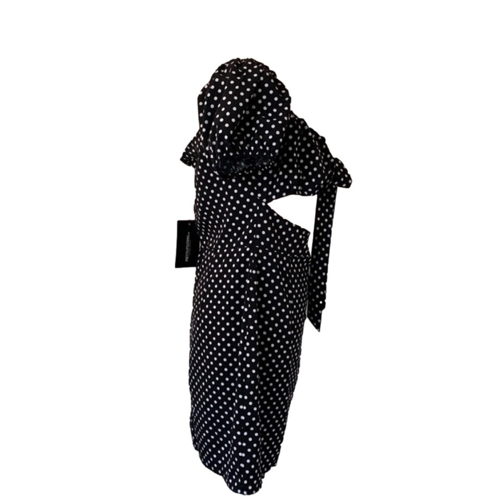 PrettyLittleThing Black White Polka Dot Dress Waist Cut Out Size 10 - Picture 7 of 16